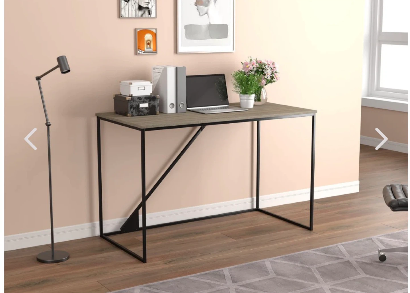Computer Desk - 47.25L Dark Taupe & Black Metal