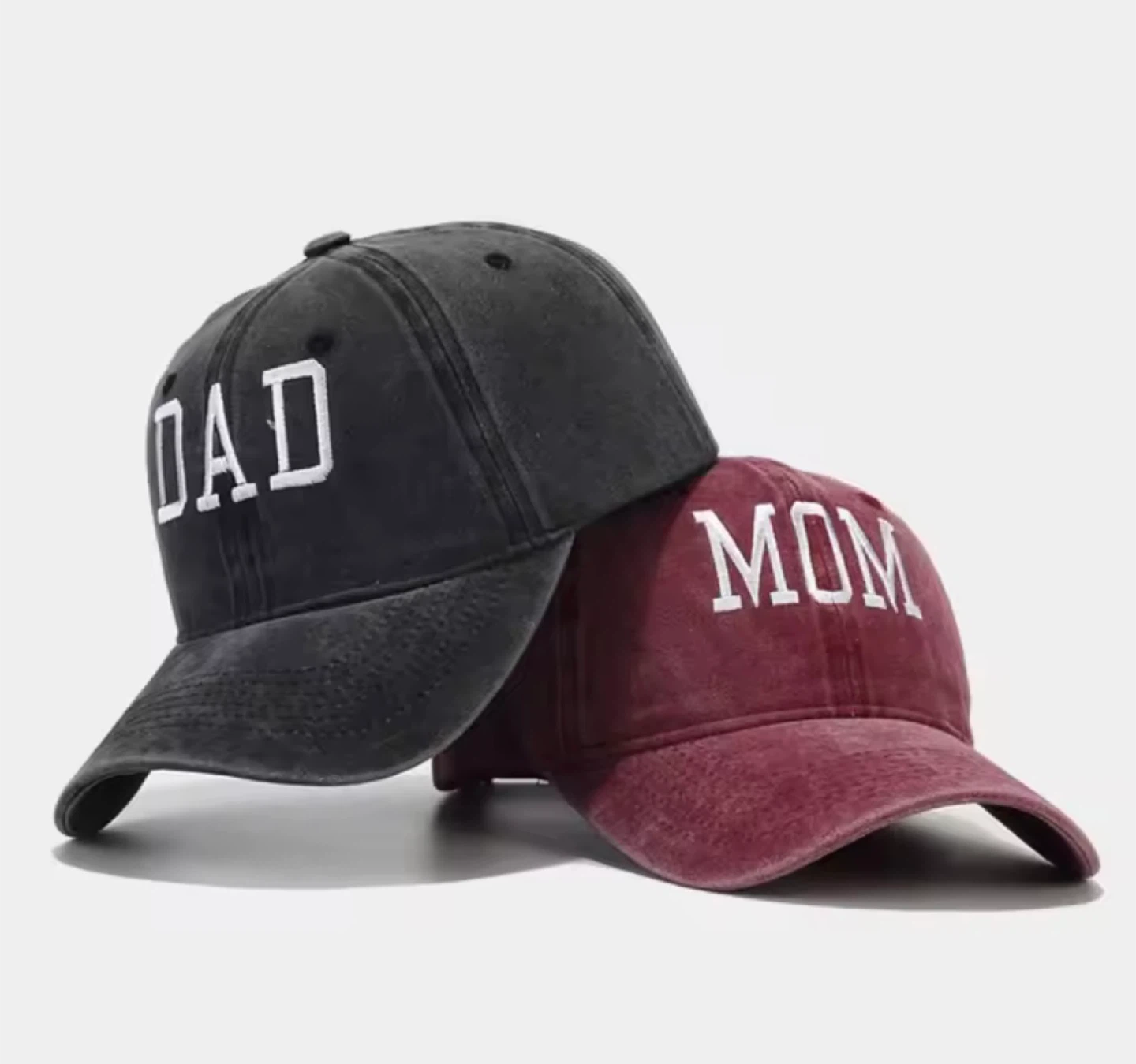 Wine Red "MOM" black DAD Baseball Cap