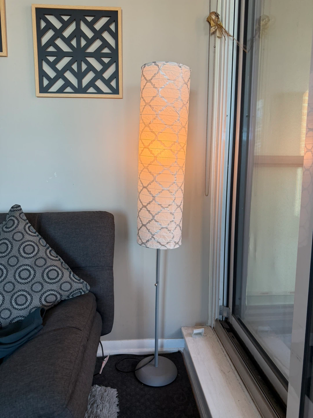 2 Floor Lamps - White Patterned Shade