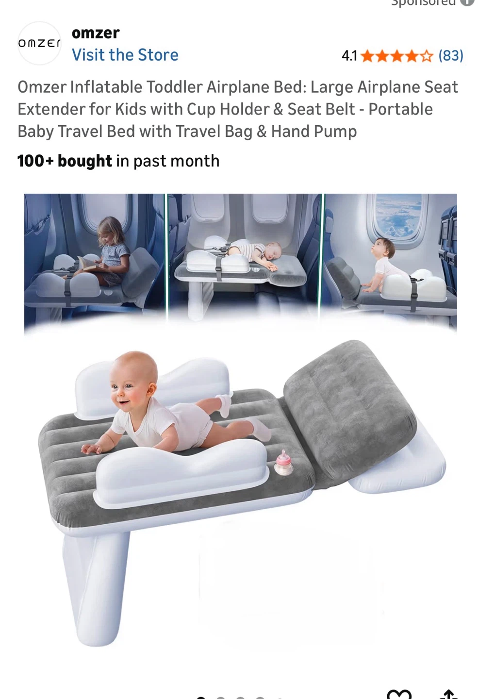 Omzer Inflatable Toddler Airplane Bed