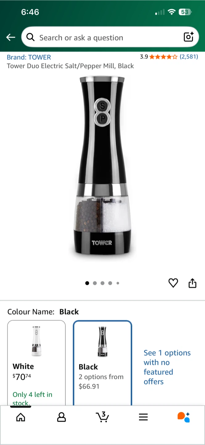 Tower Duo Electric Salt & Pepper Mill, Black - photo 3