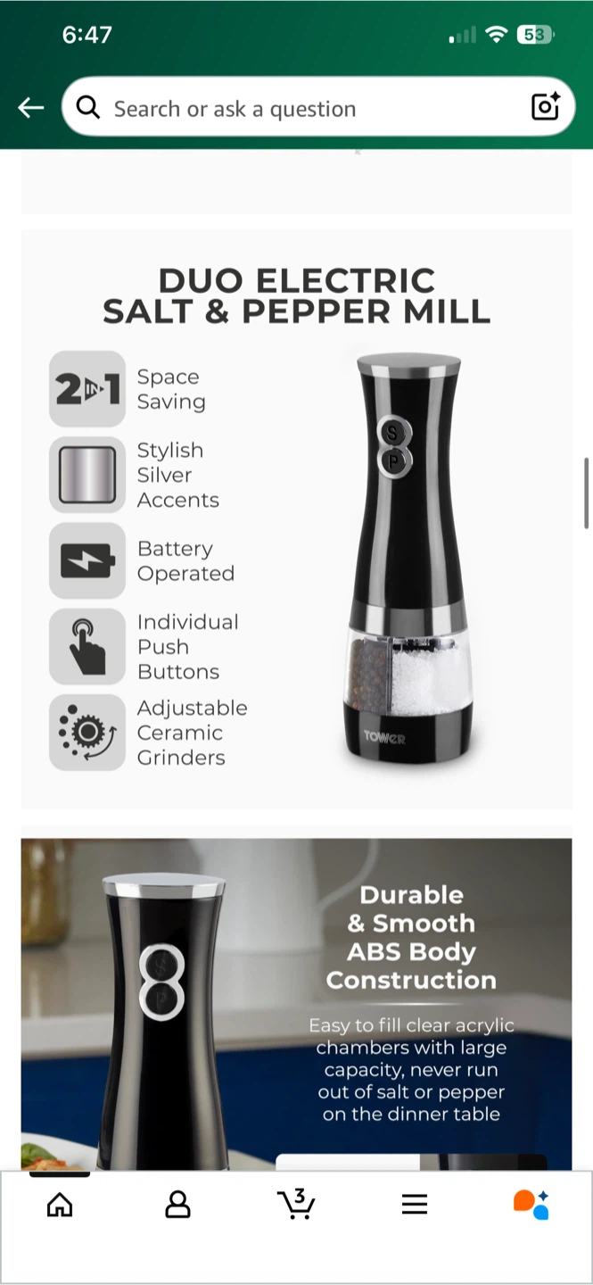 Tower Duo Electric Salt & Pepper Mill, Black - photo 5