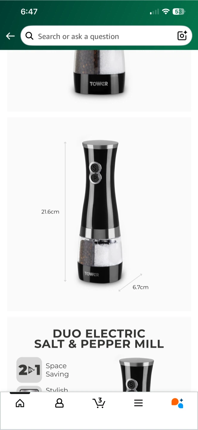 Tower Duo Electric Salt & Pepper Mill, Black - photo 4