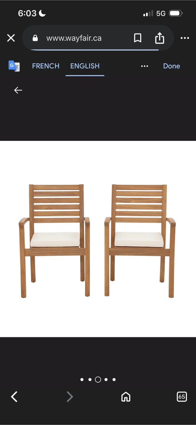 New Stackable outdoor dining chair  acacia cushion (Set of 2) - photo 5