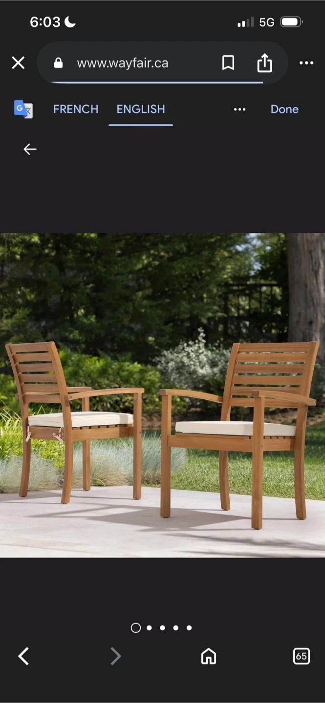 New Stackable outdoor dining chair  acacia cushion (Set of 2)