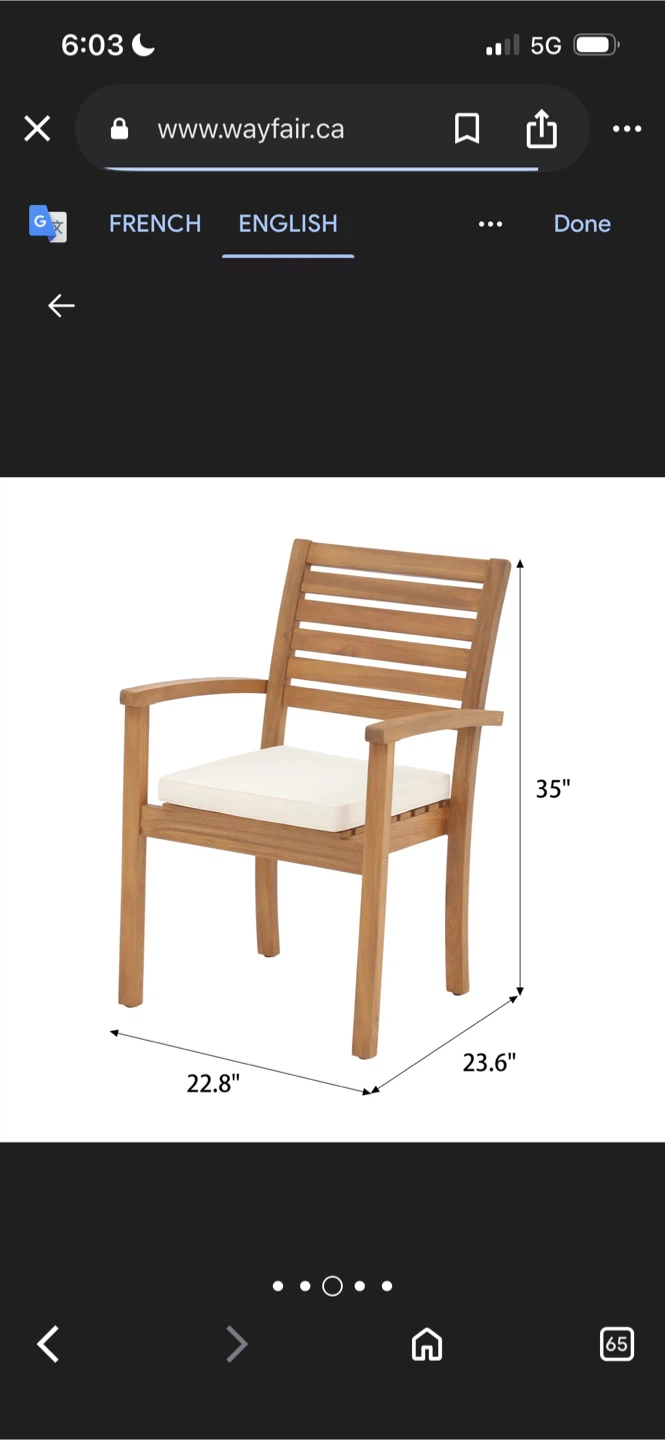 New Stackable outdoor dining chair  acacia cushion (Set of 2) - photo 4