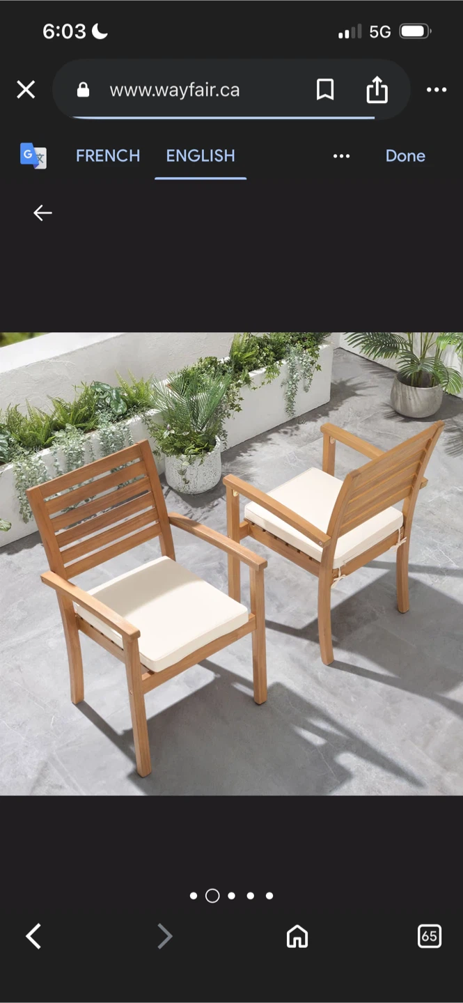 New Stackable outdoor dining chair  acacia cushion (Set of 2) - photo 2