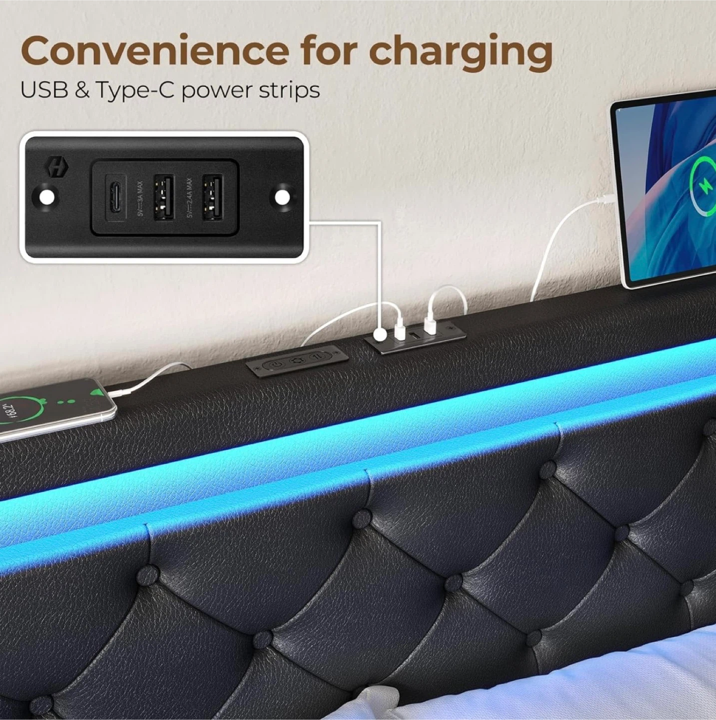 Queen size Bed Frame with LED & USB Ports - photo 5