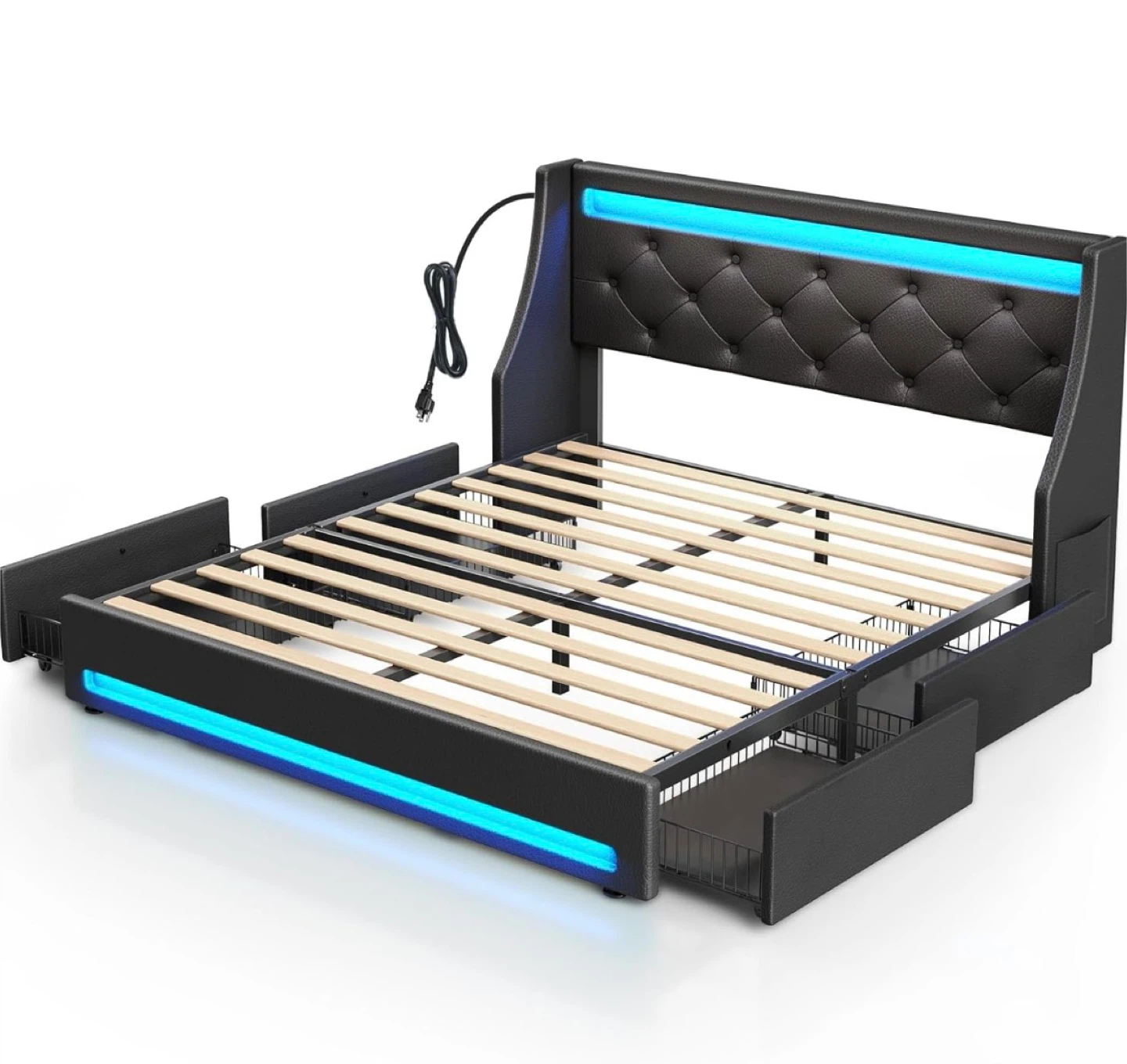 Queen size Bed Frame with LED & USB Ports - photo 3