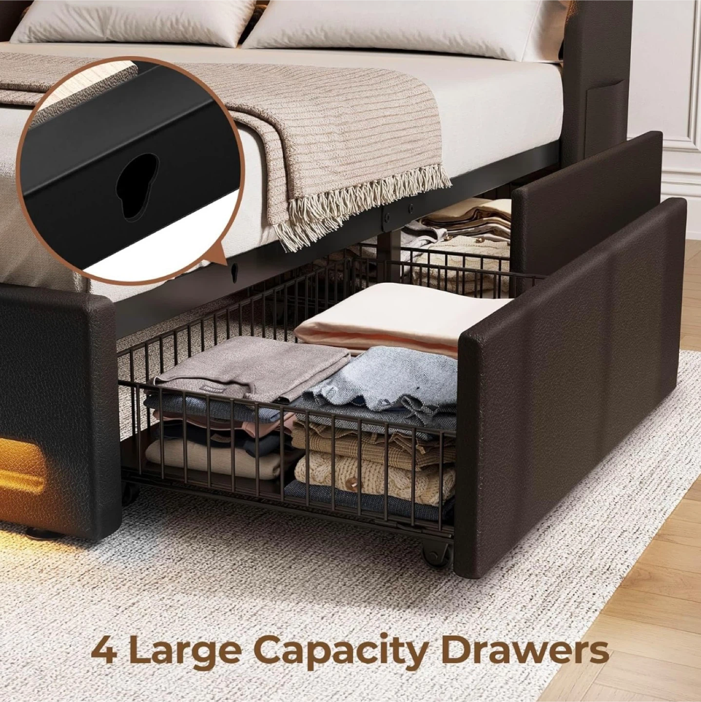 Queen size Bed Frame with LED & USB Ports - photo 2