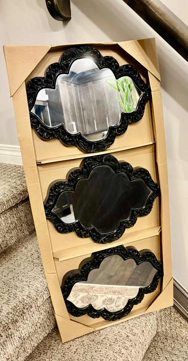 3-Piece Black Ornate Mirror Set - New in Box