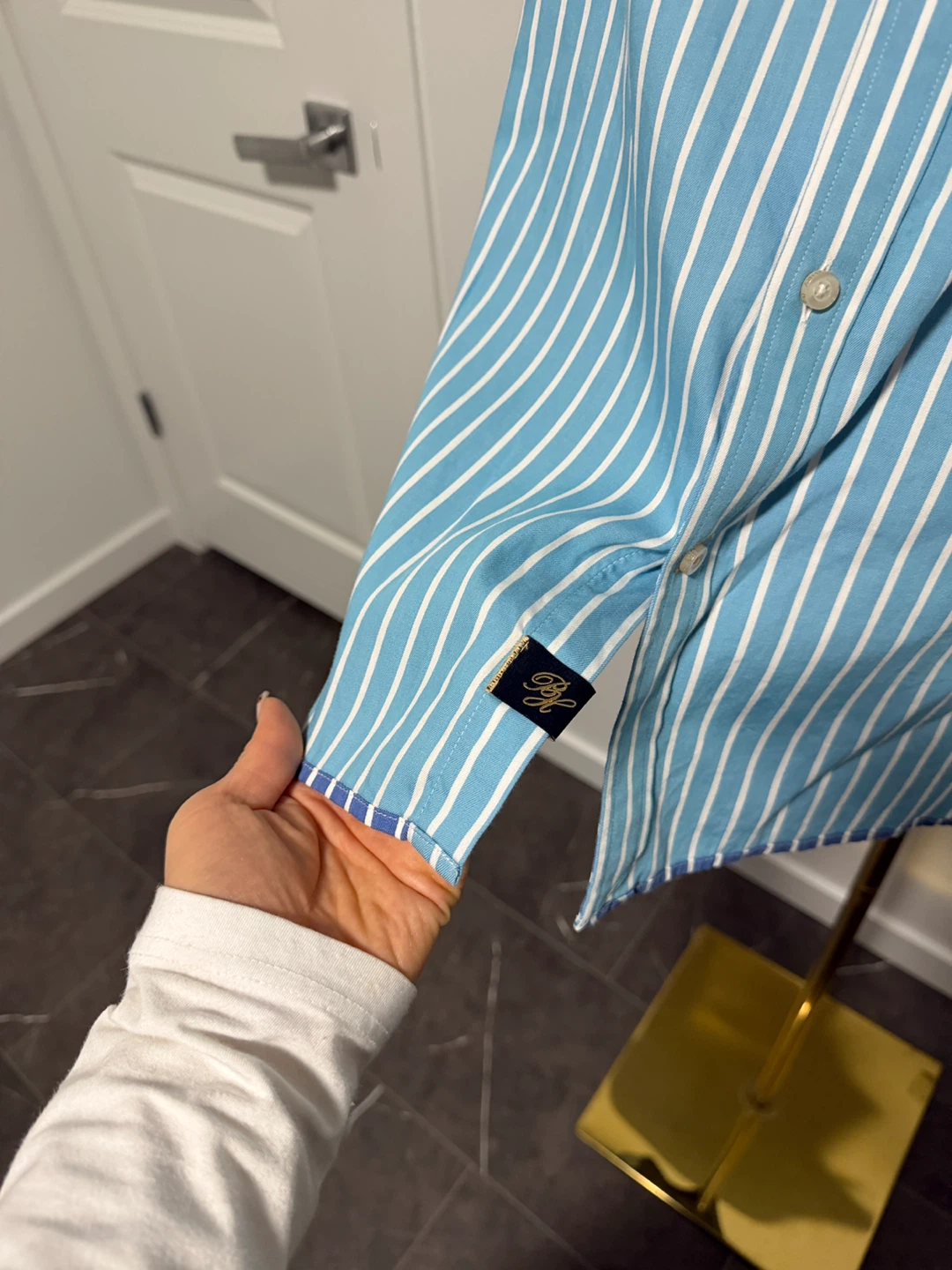 Striped Short Sleeve Button-Up Shirt - photo 4