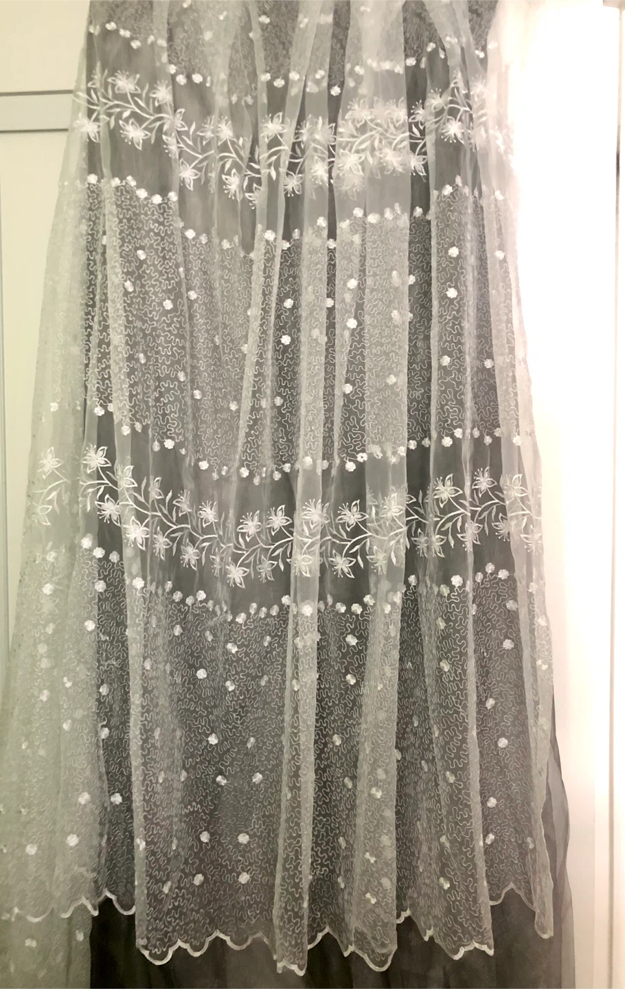 White Floral Embroidered Sheer Curtain Panel