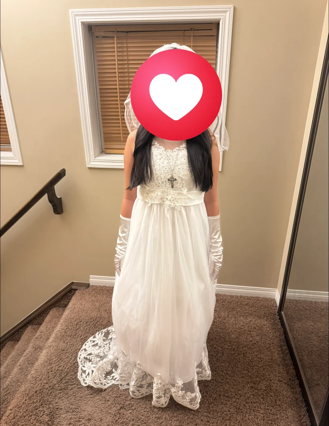 $35 White First Communion Dress with Veil, Gloves&Underskirt
