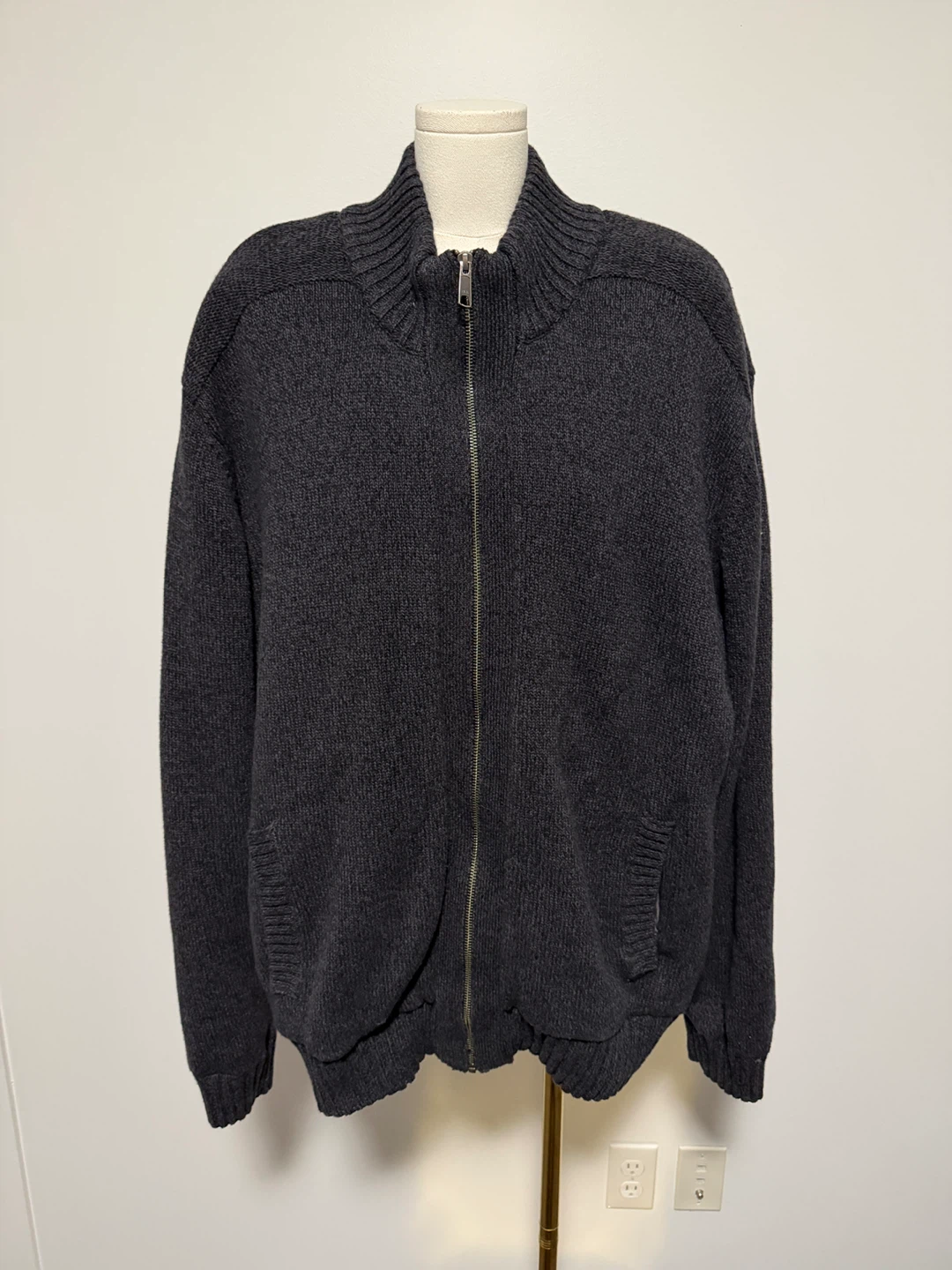 Charcoal Knit Zip-Up Cardigan Men’s