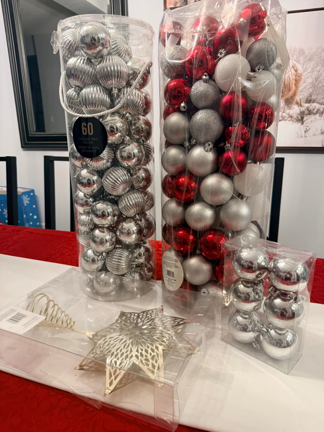 Holiday Tree Decor - Silver & Red Ornaments + Tree Topper - photo 2