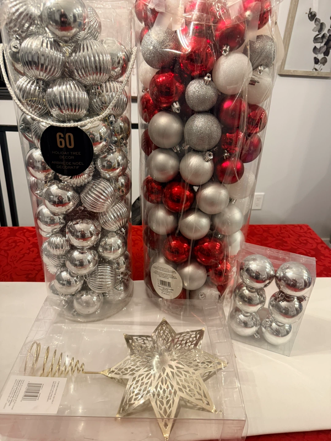 Holiday Tree Decor - Silver & Red Ornaments + Tree Topper - photo 3