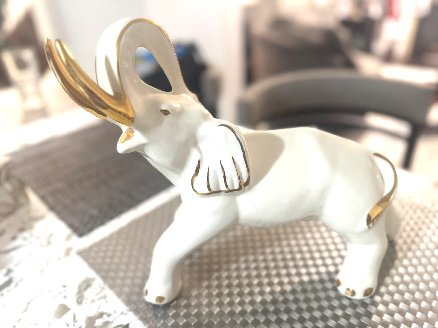 White & Gold Decorative Elephant Figurine