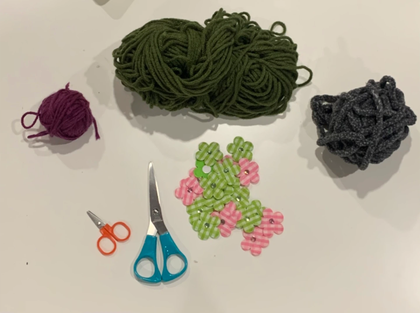Yarn, Scissors and Flower Embellishments/ stickers