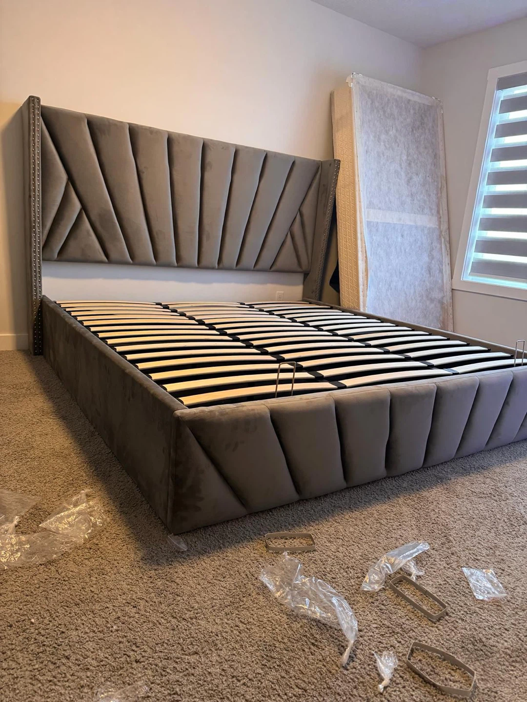 Upholstered Bed Frame - Grey - photo 3