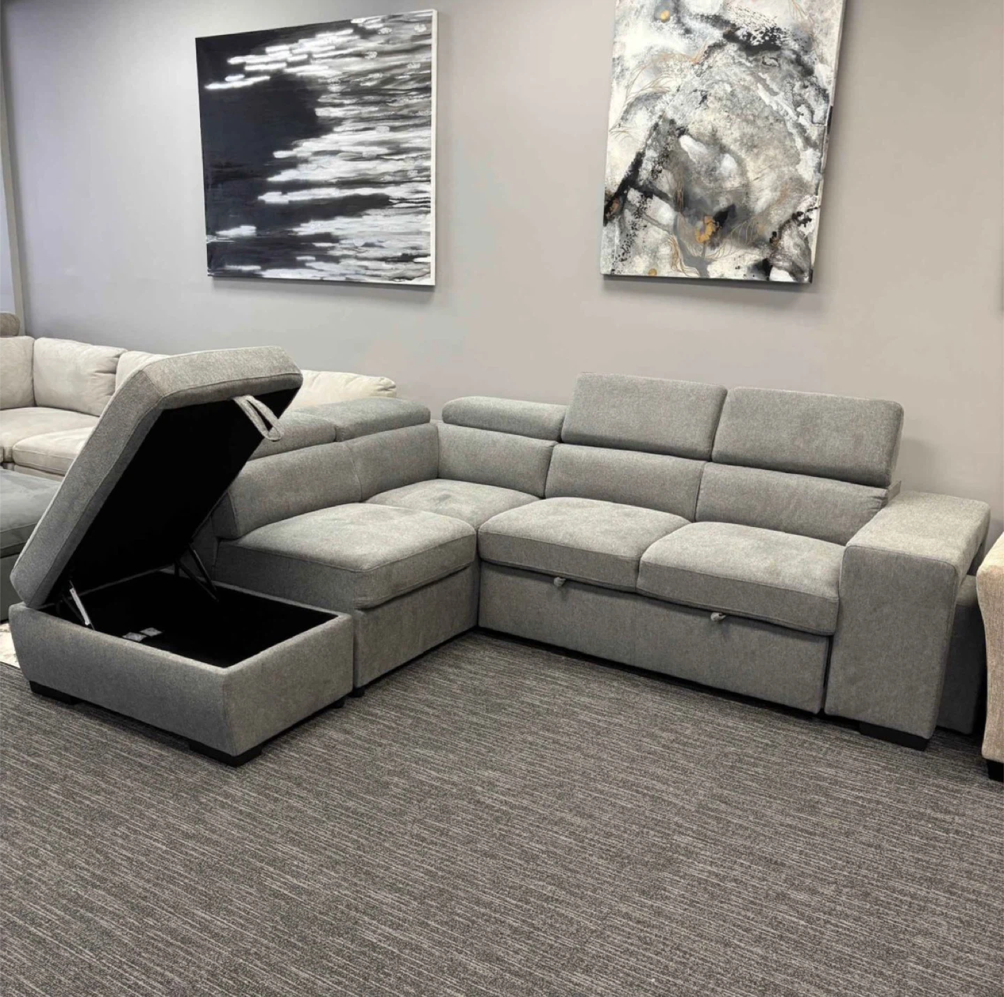 Grey Sectional Sofa with Storage