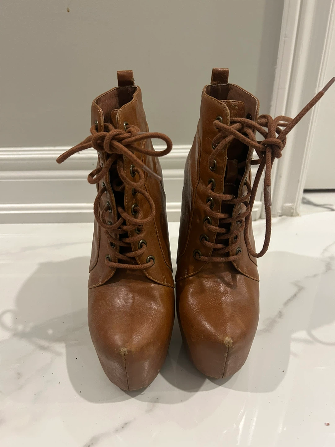 Wild Pair Brown Lace-Up Platform Booties size 7