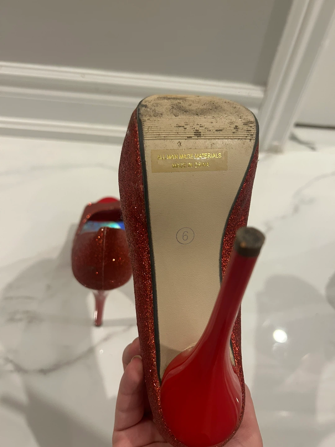 Lasonia Red Glitter Heels - Size 6 - photo 4
