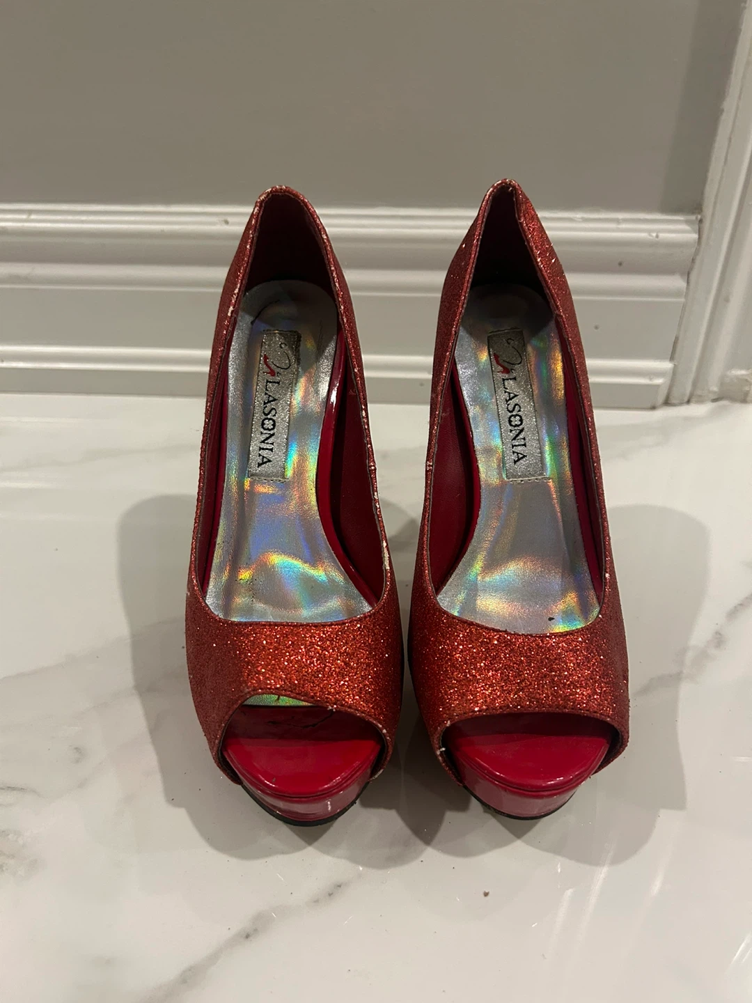 Lasonia Red Glitter Heels - Size 6