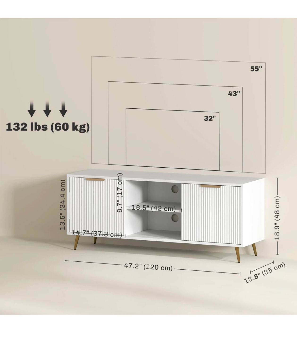 #moving White TV Stand with Doors & Gold Legs - photo 2