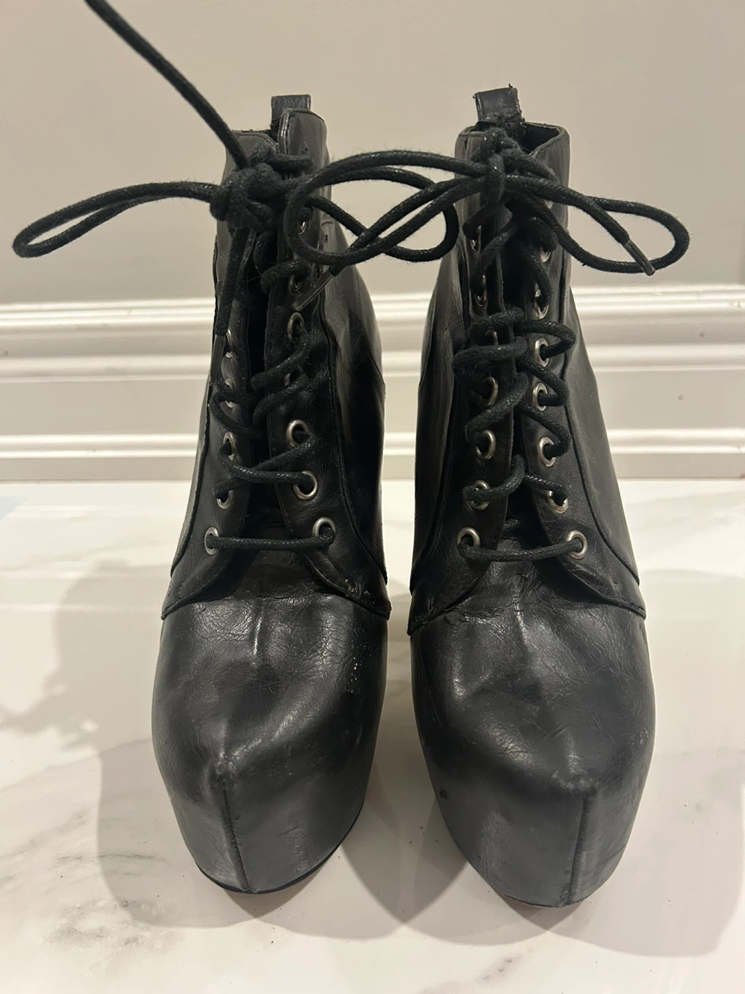 Wild Pair Black Leather Platform Booties Size 7