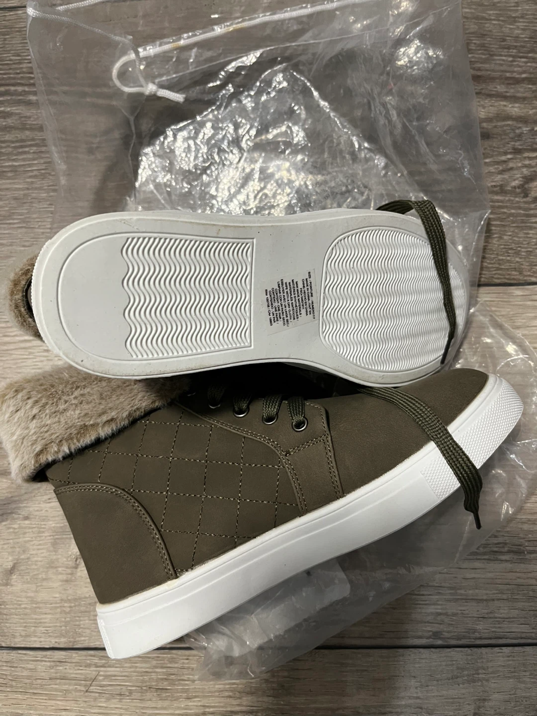 Olive Green Faux Fur Lined Ankle Boots, Size 8 - photo 3