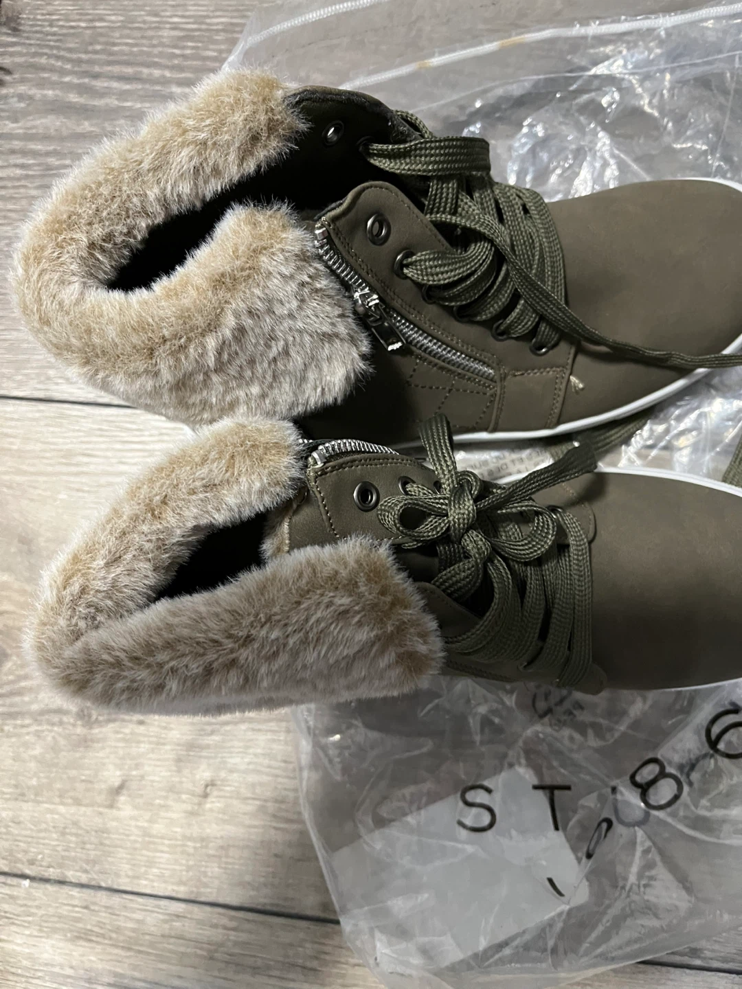 Olive Green Faux Fur Lined Ankle Boots, Size 8 - photo 2