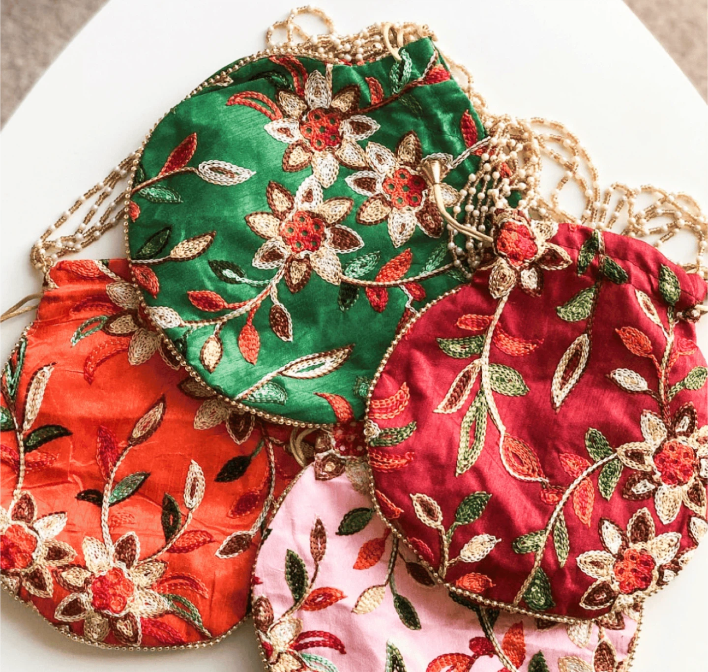 Embroidered Floral Drawstring Pouches/potlies