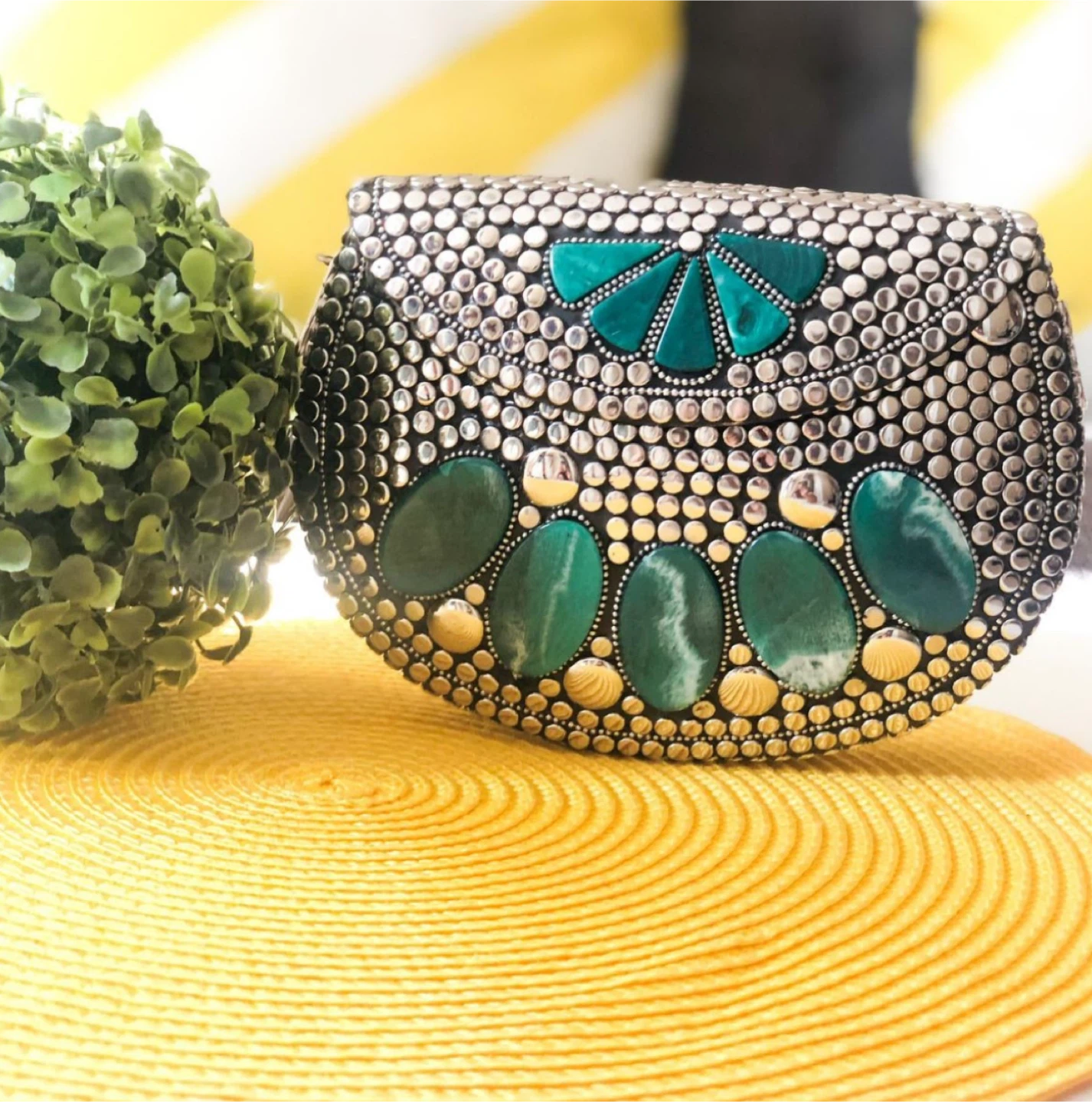 Embellished mosaic metal Clutch Purse