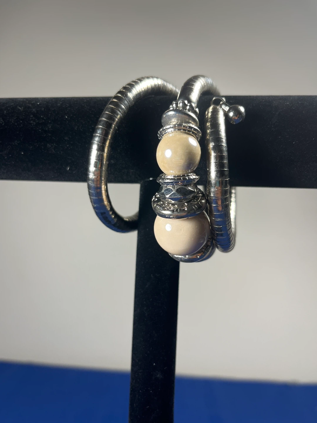 Silver Tone Coil Bracelet with Beads - photo 3
