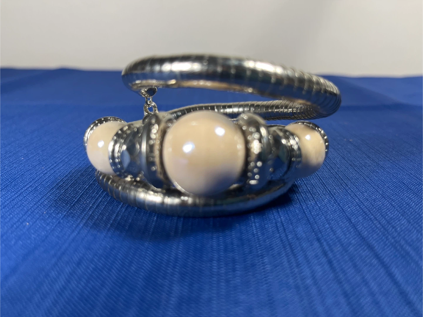 Silver Tone Coil Bracelet with Beads - photo 2