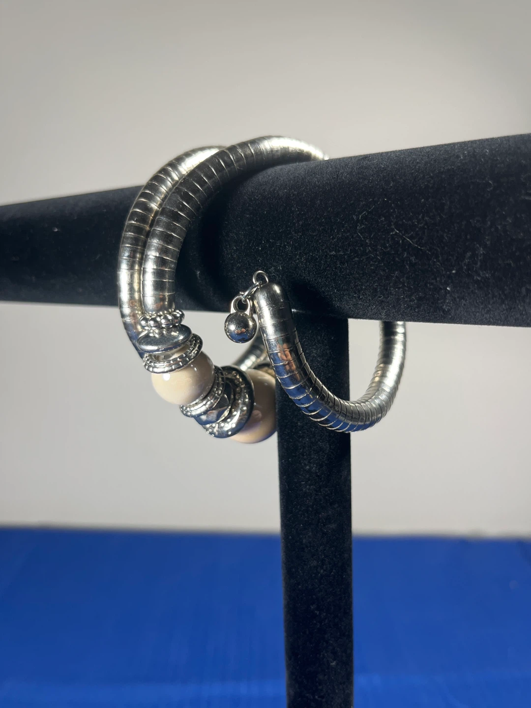 Silver Tone Coil Bracelet with Beads - photo 4