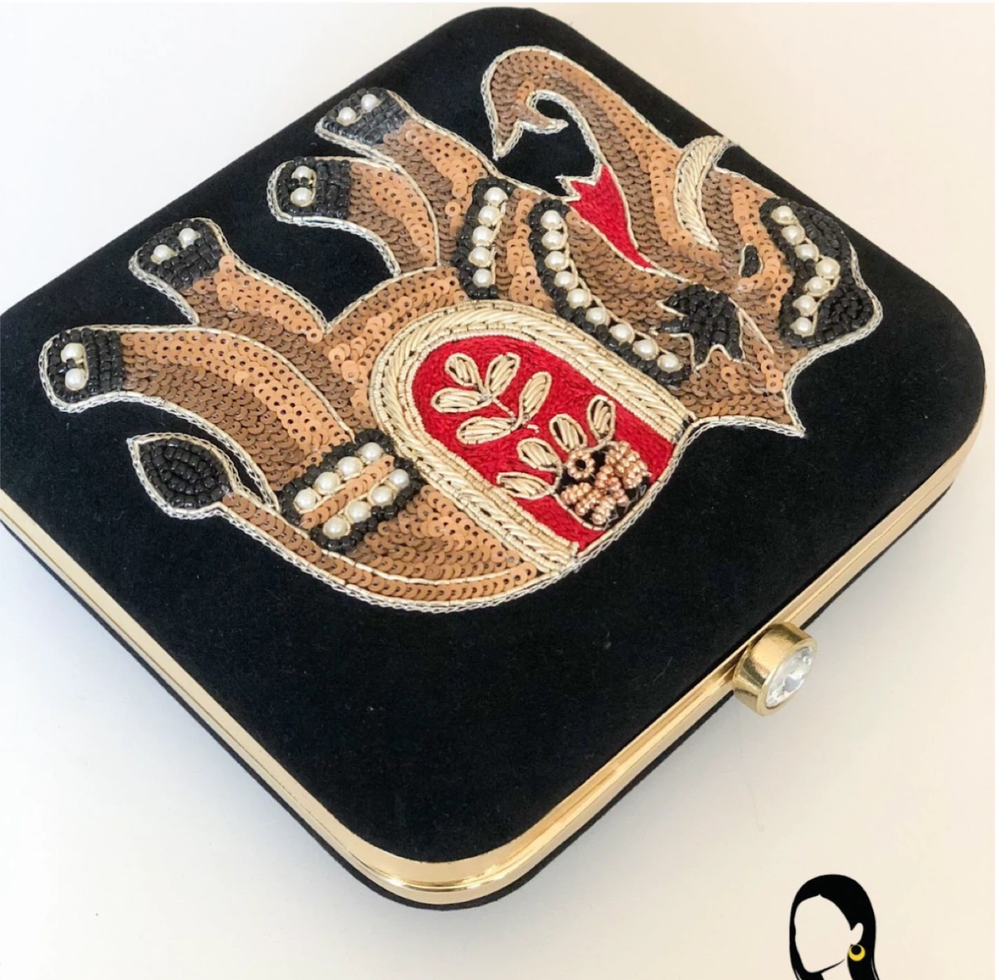 Velvet Black Elephant Embellished Clutch - photo 2