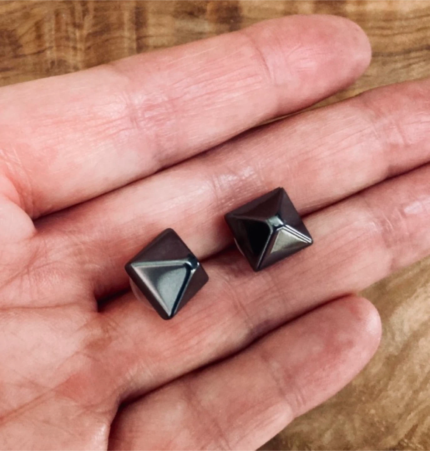 Hematite Pyramid Stud Earrings with 14kt posts