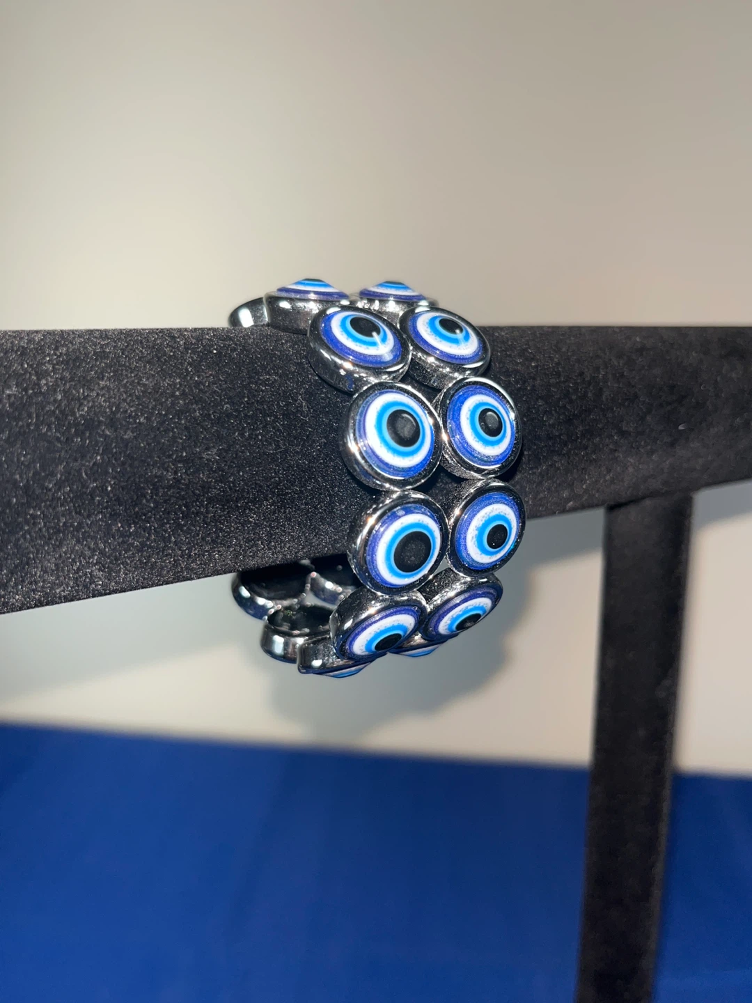 Evil Eye Stretch Bracelet - Blue & Silver - photo 4