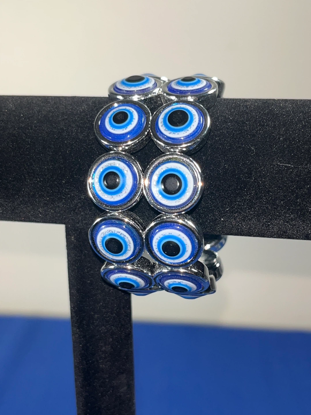 Evil Eye Stretch Bracelet - Blue & Silver - photo 3