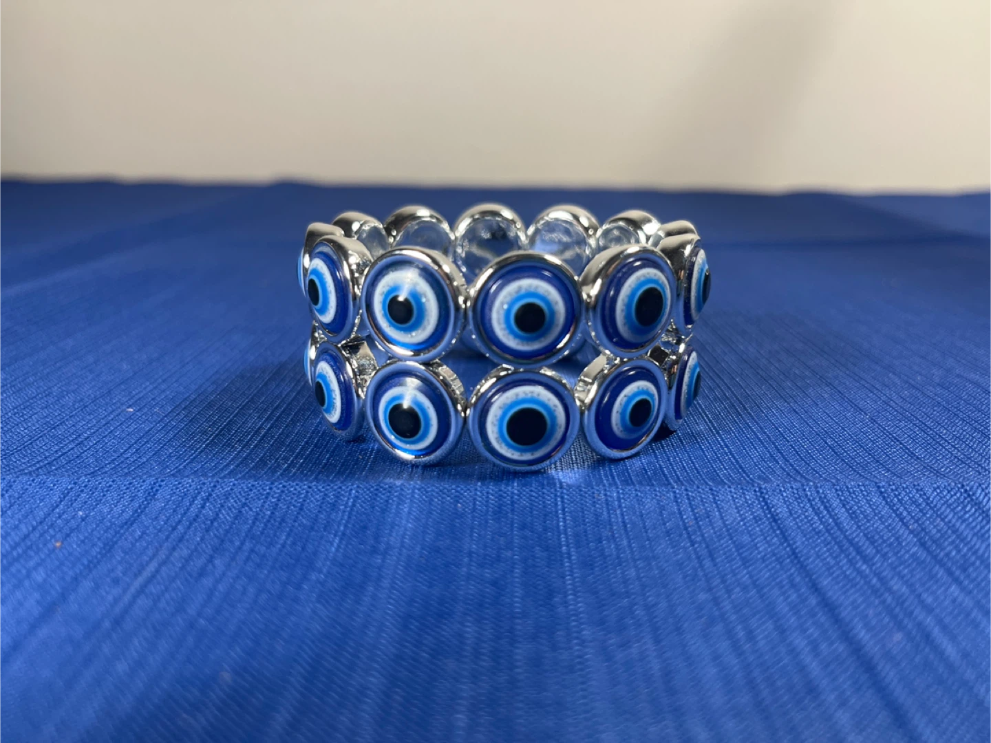 Evil Eye Stretch Bracelet - Blue & Silver