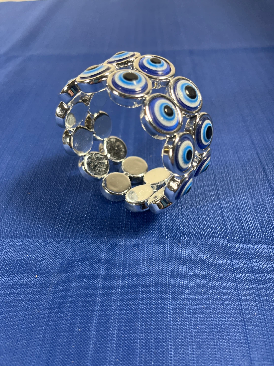 Evil Eye Stretch Bracelet - Blue & Silver - photo 2