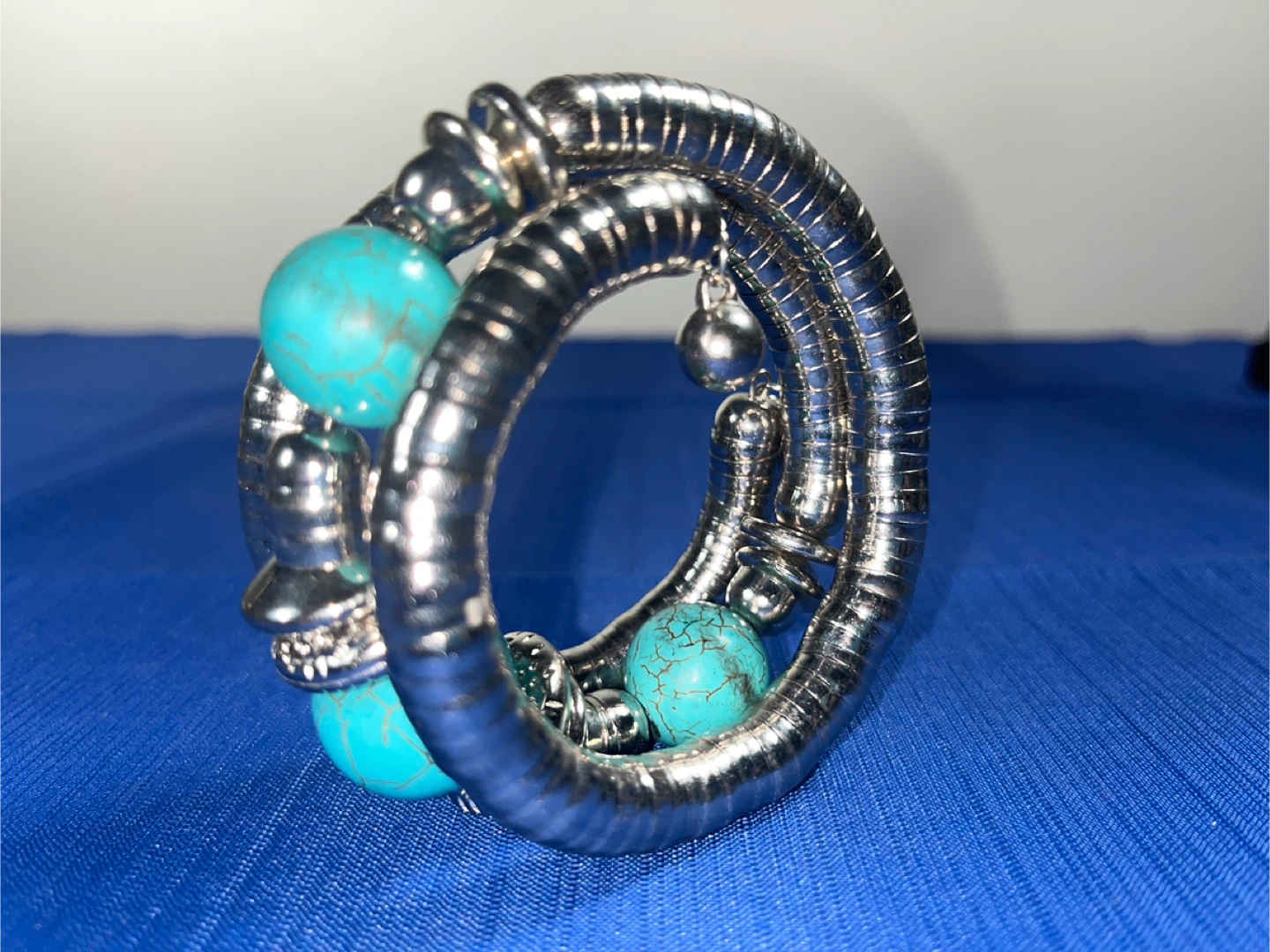 Silver Tone Turquoise Bead Bracelet - photo 3