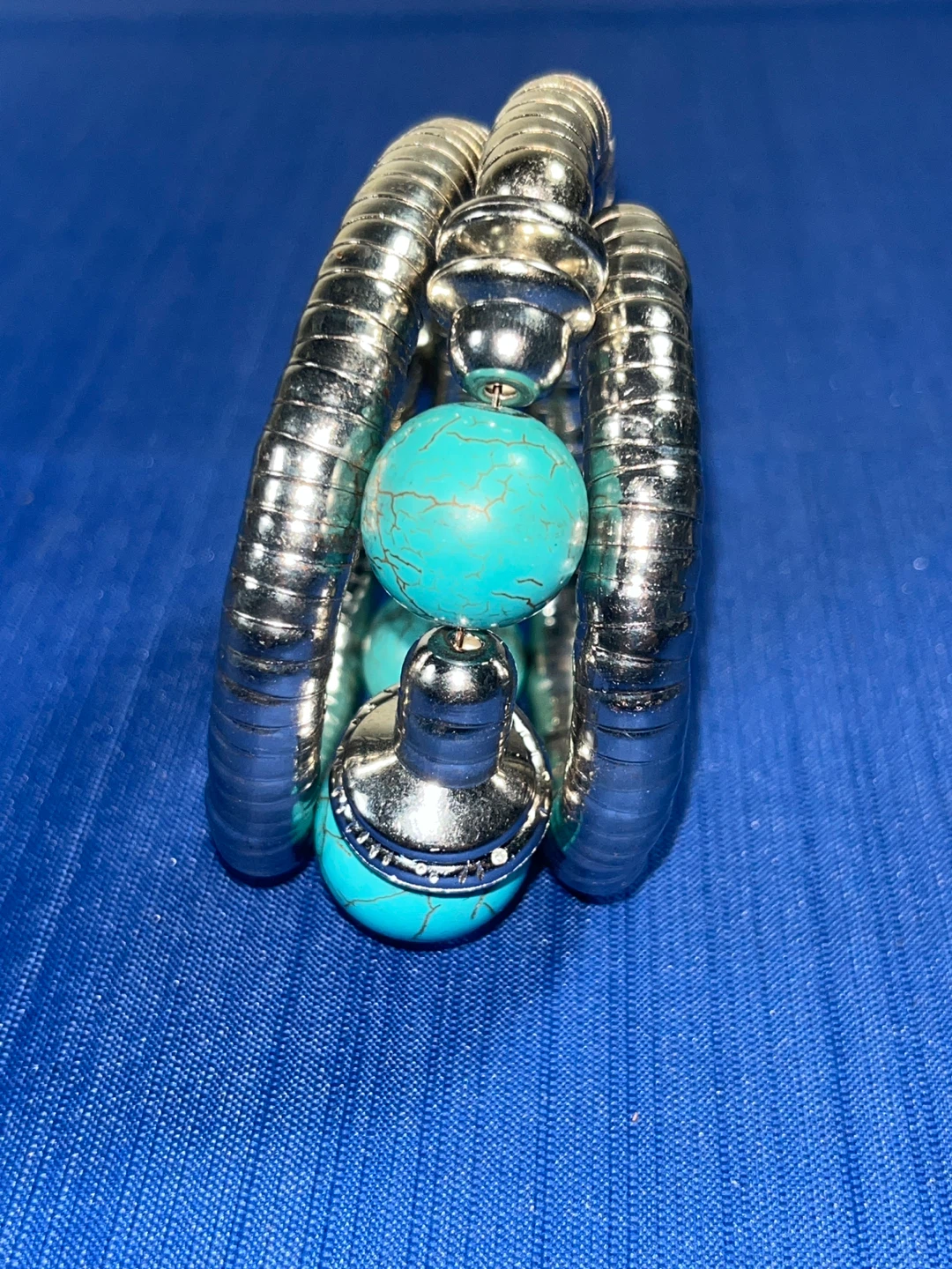 Silver Tone Turquoise Bead Bracelet - photo 2