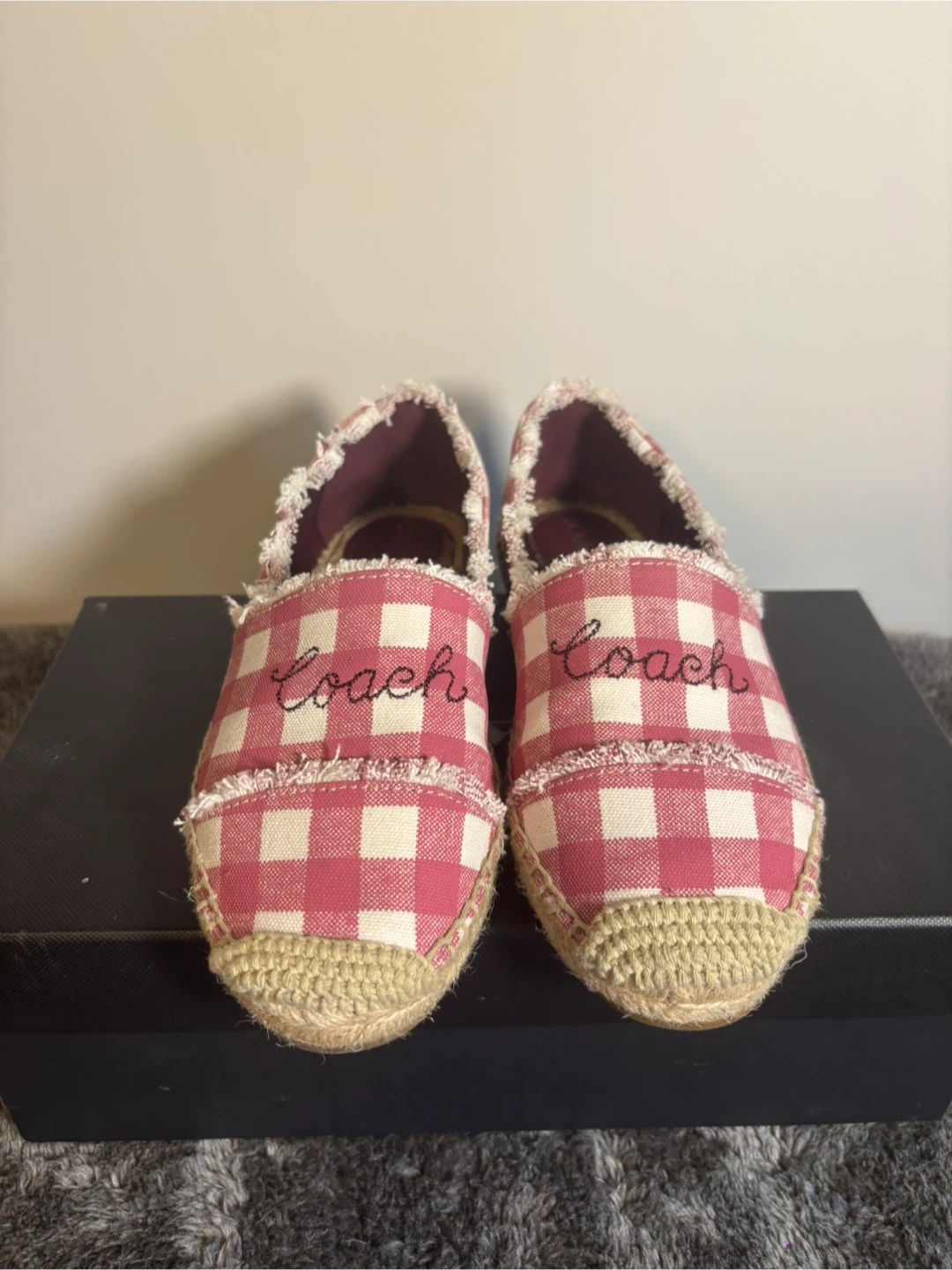 Coach Pink Gingham Espadrille Flats - Size 5