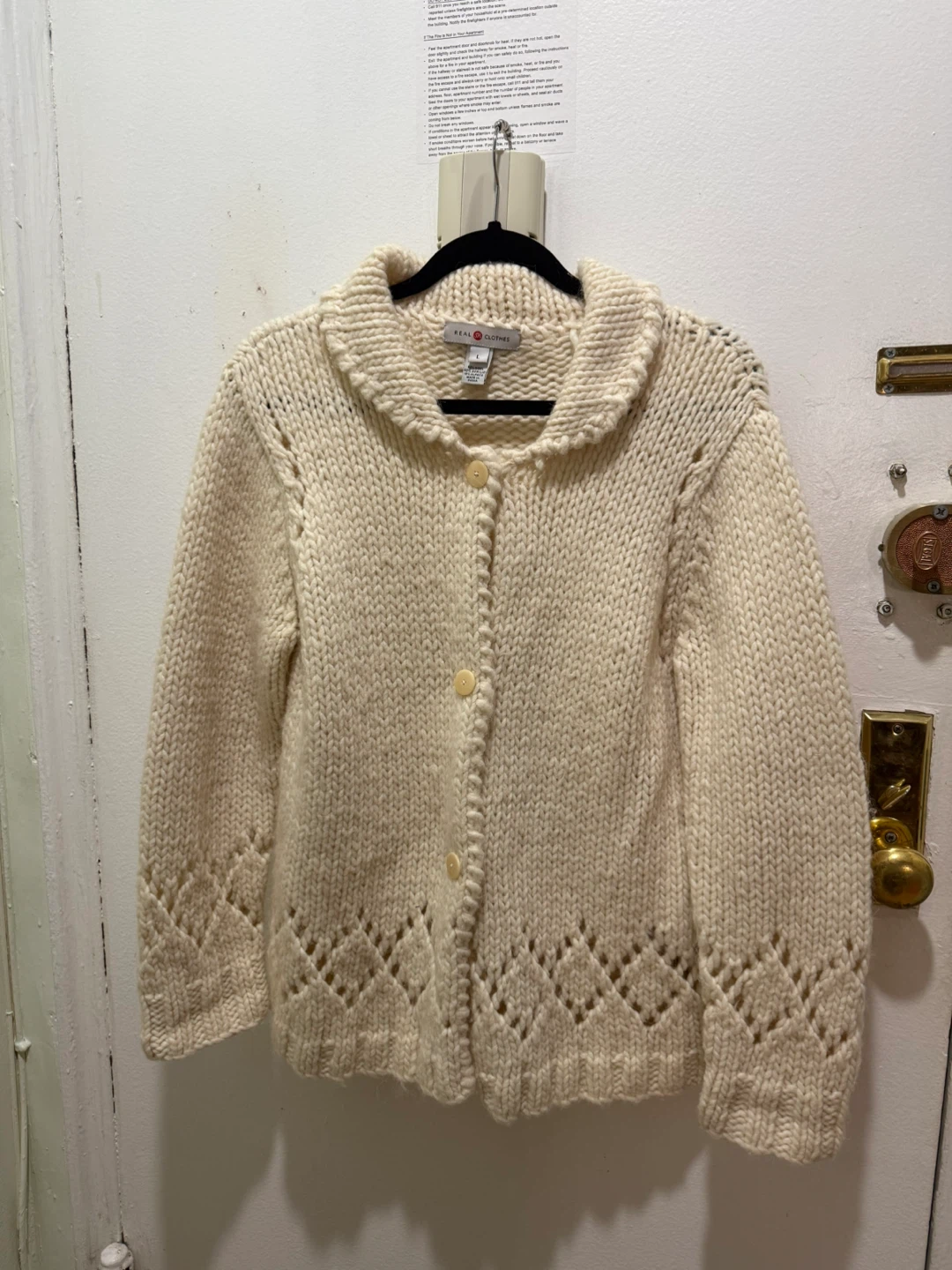 Real Clothes Cream Wool Blend Cardigan - Size L