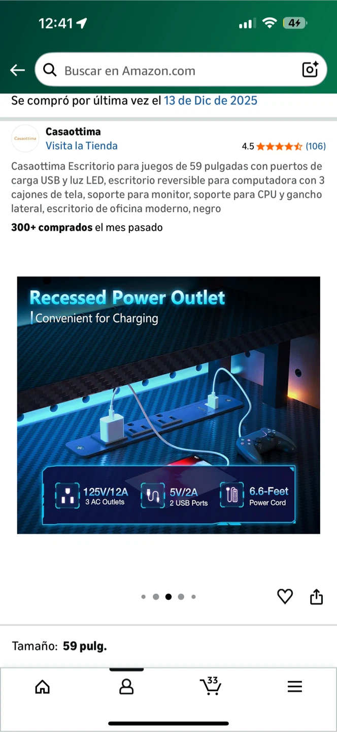 Casaottima 59-Inch Gaming Computer Desk - New in Box! - photo 3