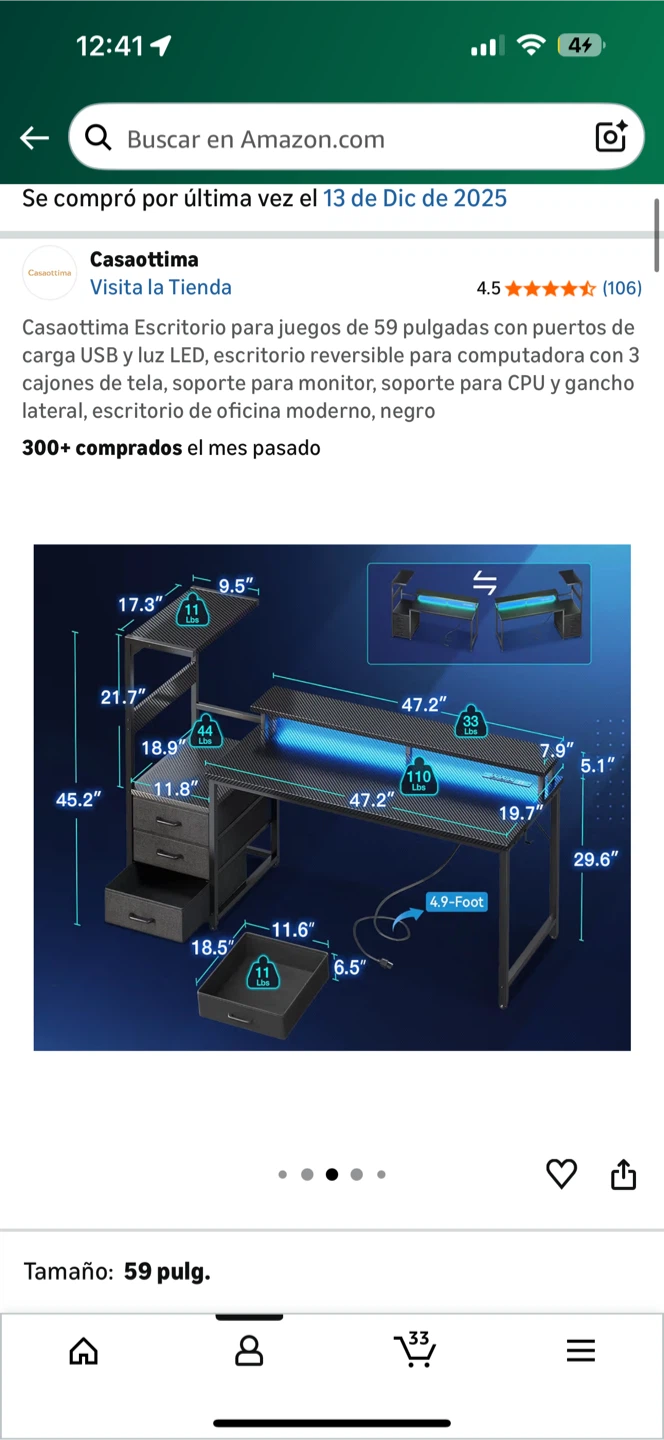 Casaottima 59-Inch Gaming Computer Desk - New in Box! - photo 2
