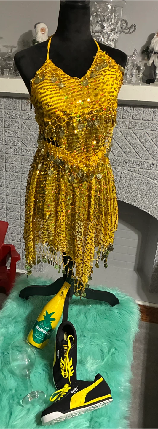 Yellow Sequin Halter Top Dress